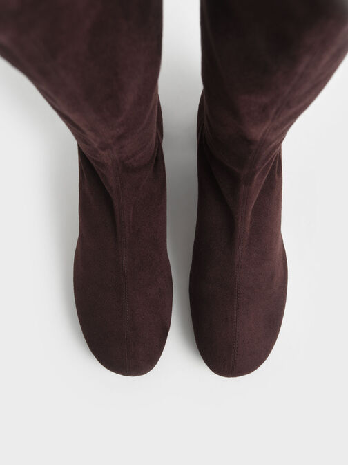 Textured Block Heel Knee Boots, Dark Brown, hi-res