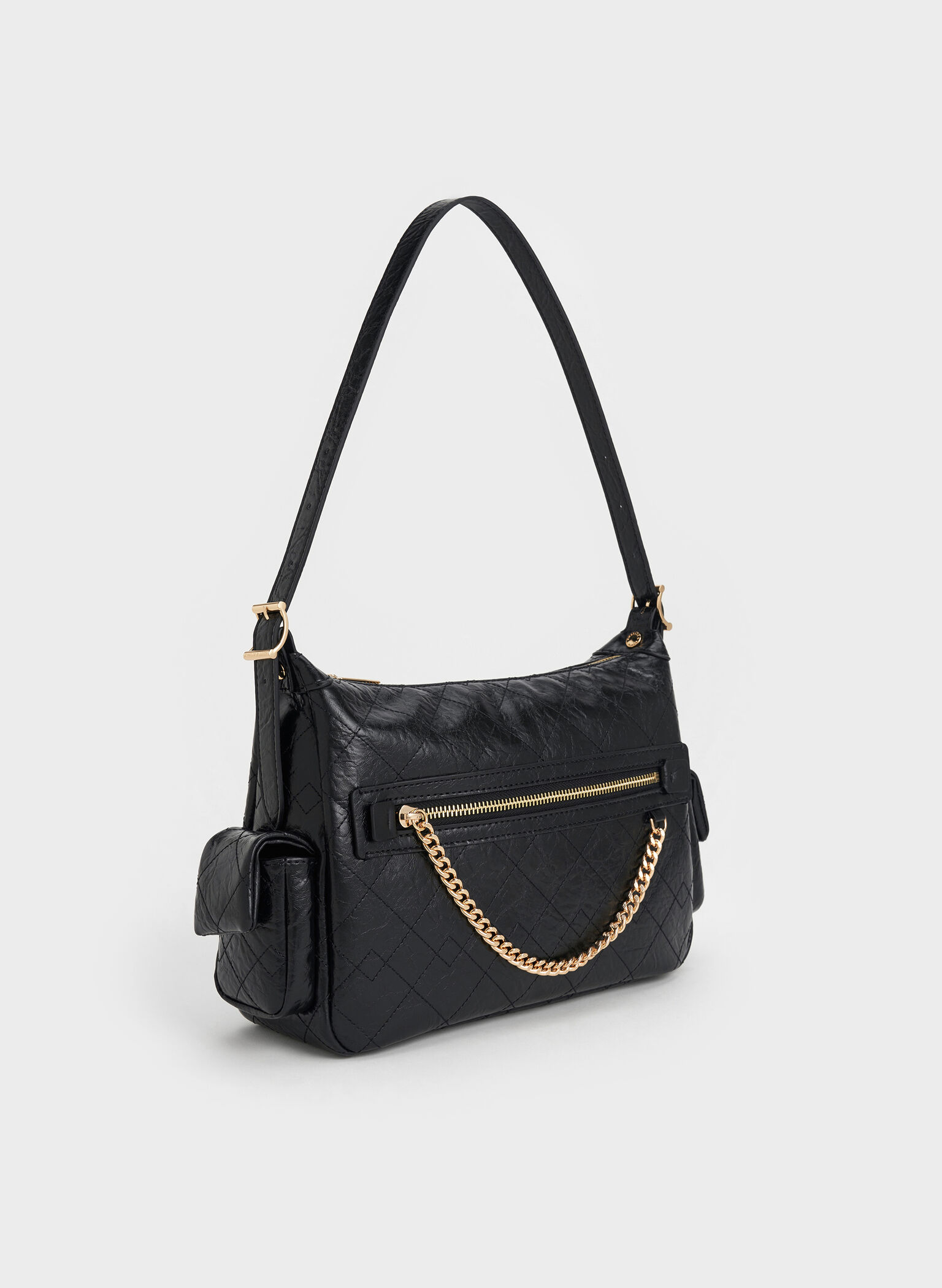 Duo Quilted Shoulder Bag, Black, hi-res