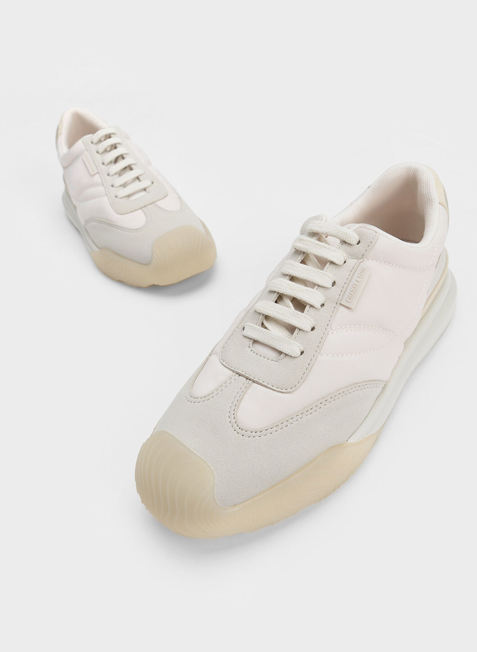 Microfibre & Nylon Low-Top Sneakers, Sand, hi-res