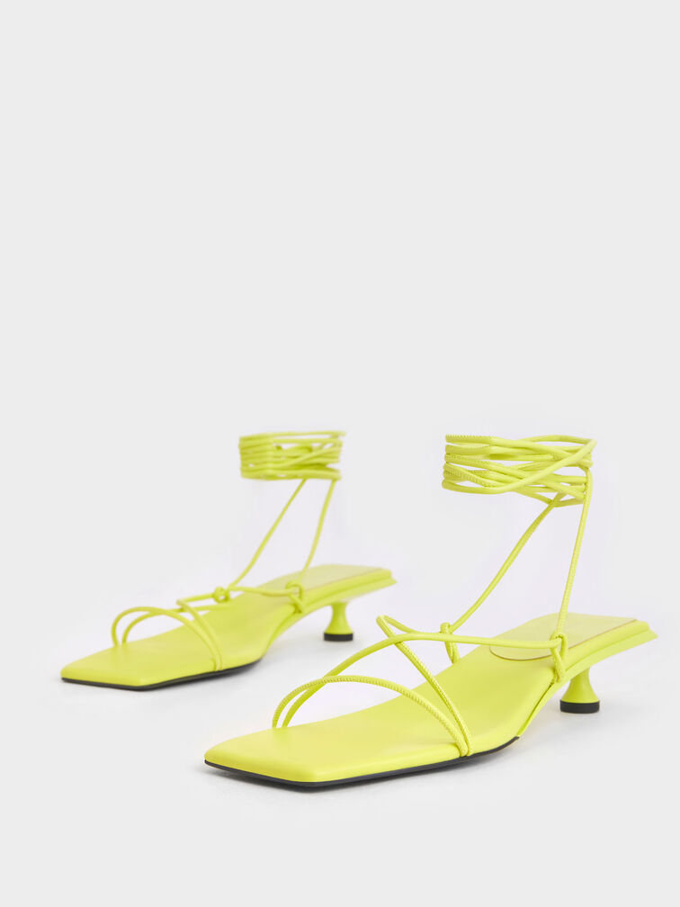 Sandalias con Tiras Anudadas, Amarillo, hi-res