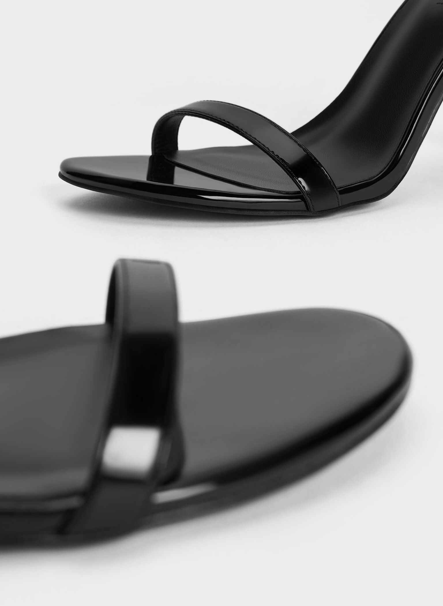 Black Patent Slant-Heel Ankle-Strap Sandals - CHARLES & KEITH AU