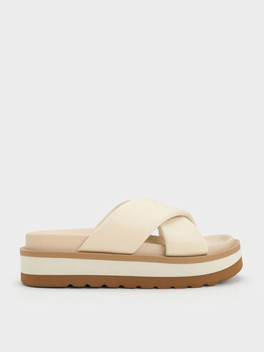 Sandalias slip-on de plataforma cruzadas, Blanco tiza, hi-res