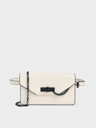 Samantha Envelope Chain-Embellished Crossbody Bag, Cream, hi-res