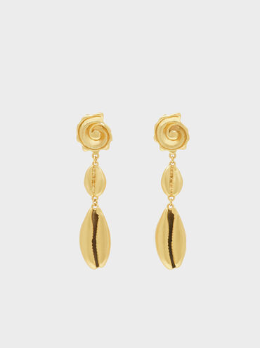 Shell Drop Earrings, Gold, hi-res