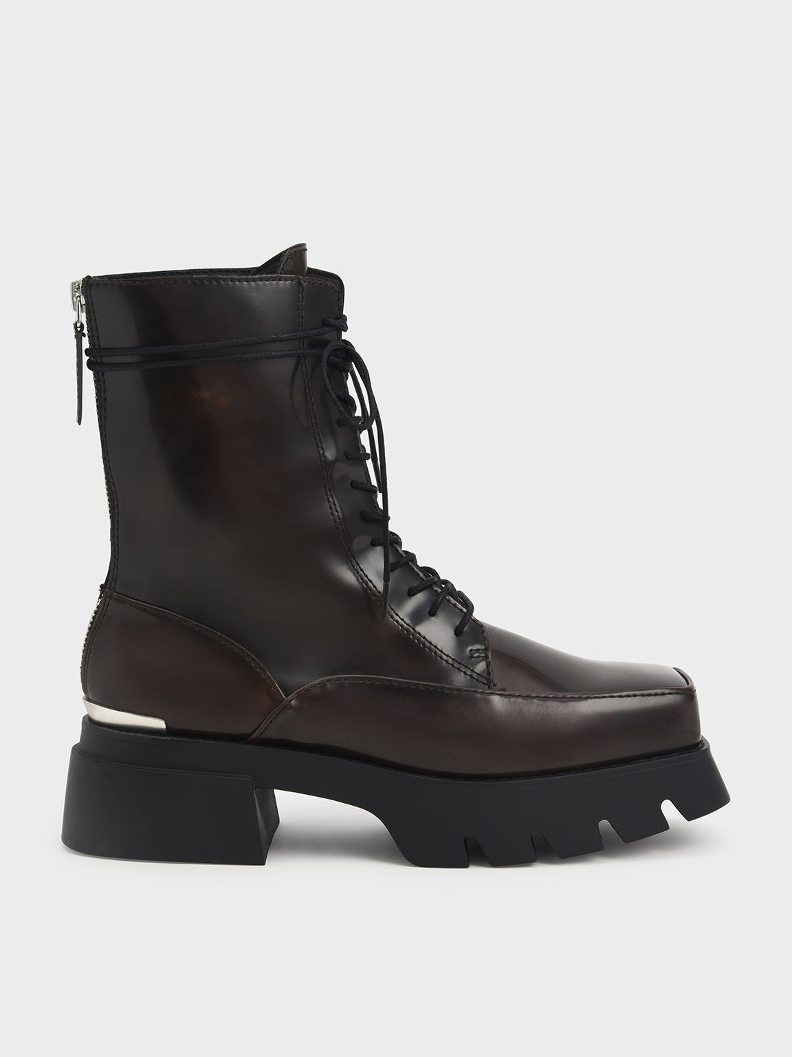 Lace-Up Platform Calf Boots, Dark Brown, hi-res