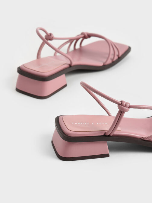 Strappy Knotted Slingback Sandals, Pink, hi-res