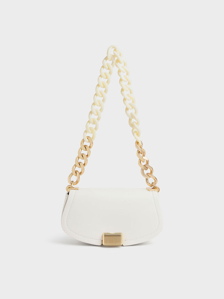 Sonnet Two-Tone Chain Handle Shoulder Bag - White