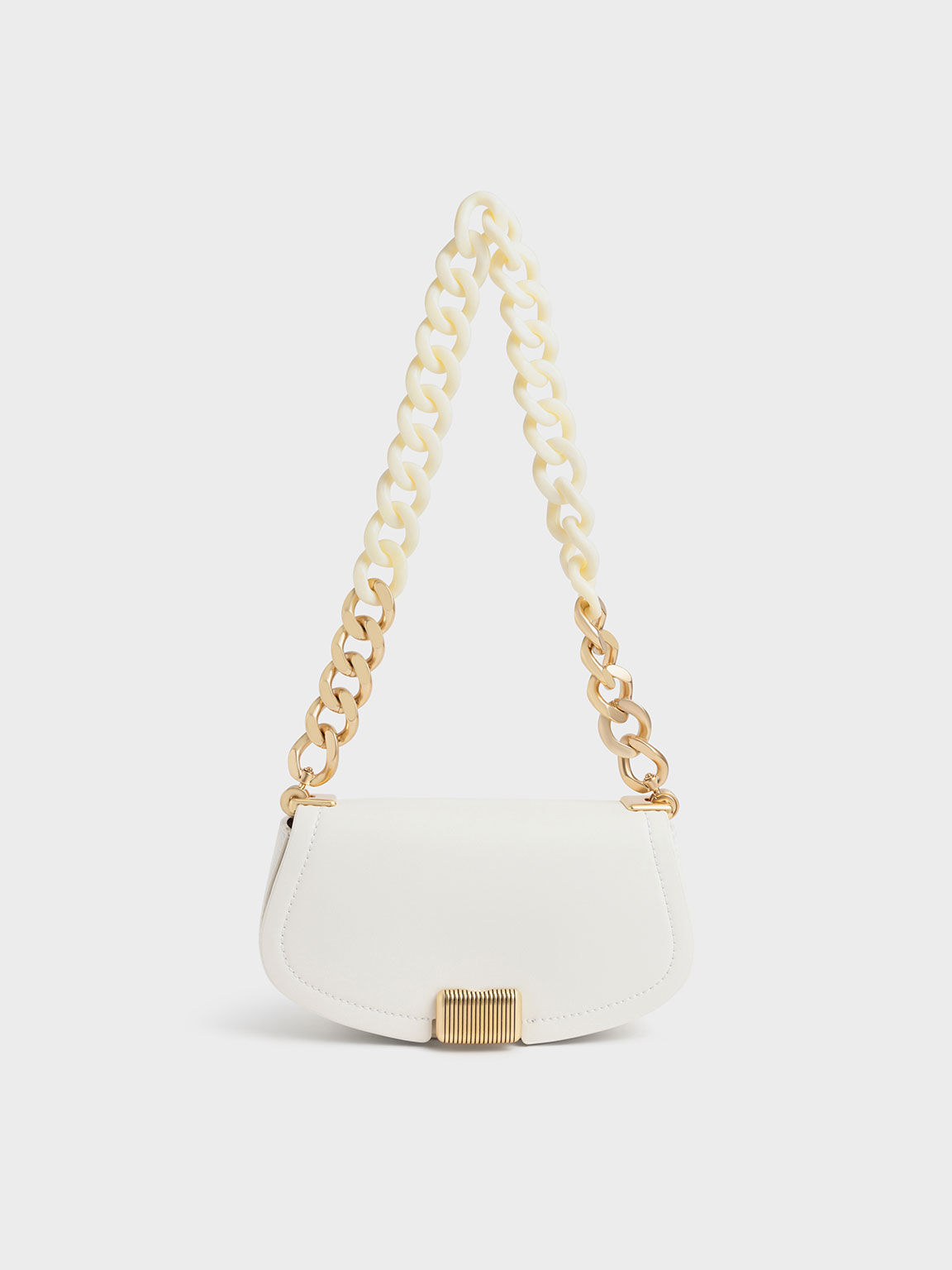 Sonnet Two-Tone Chain Handle Shoulder Bag, White, hi-res