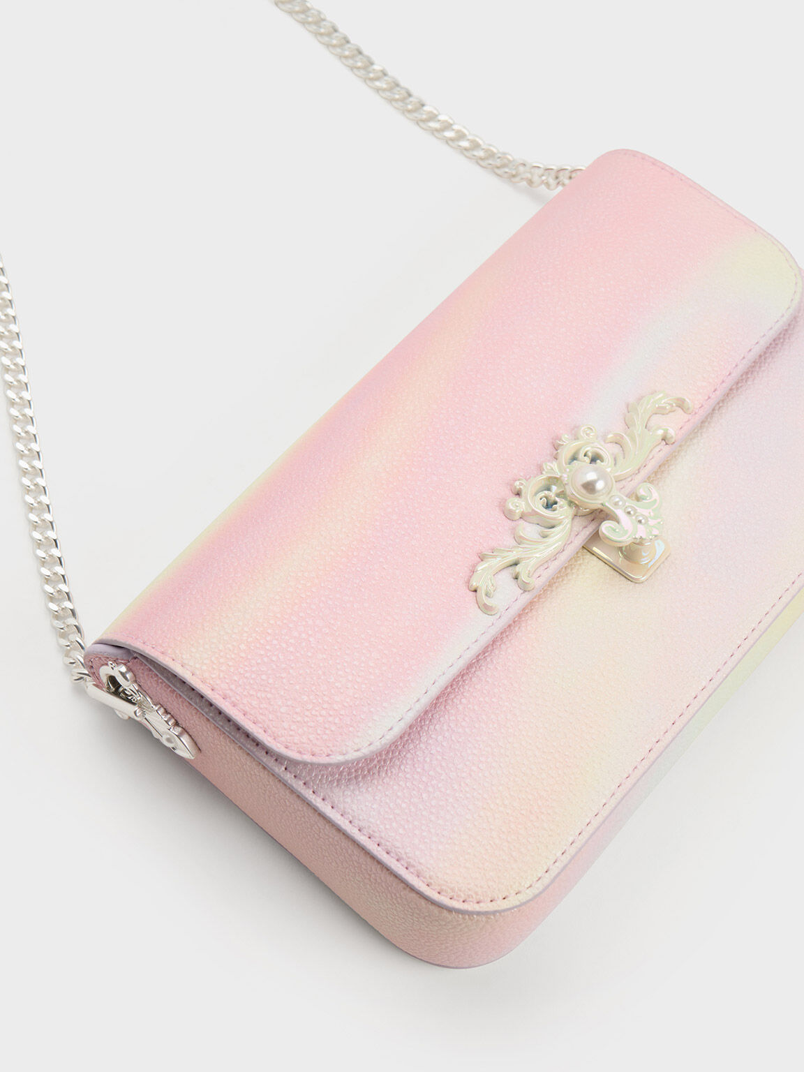 Merial Metallic Accent Swirl-Print Clutch, Pearl, hi-res
