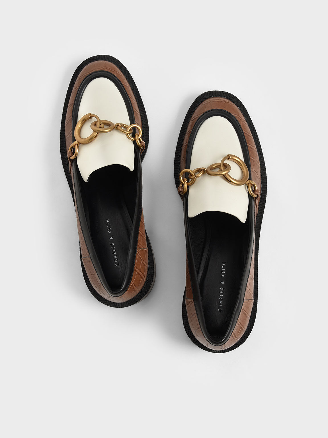 Croc-Effect Chain Link Loafers, Multi, hi-res
