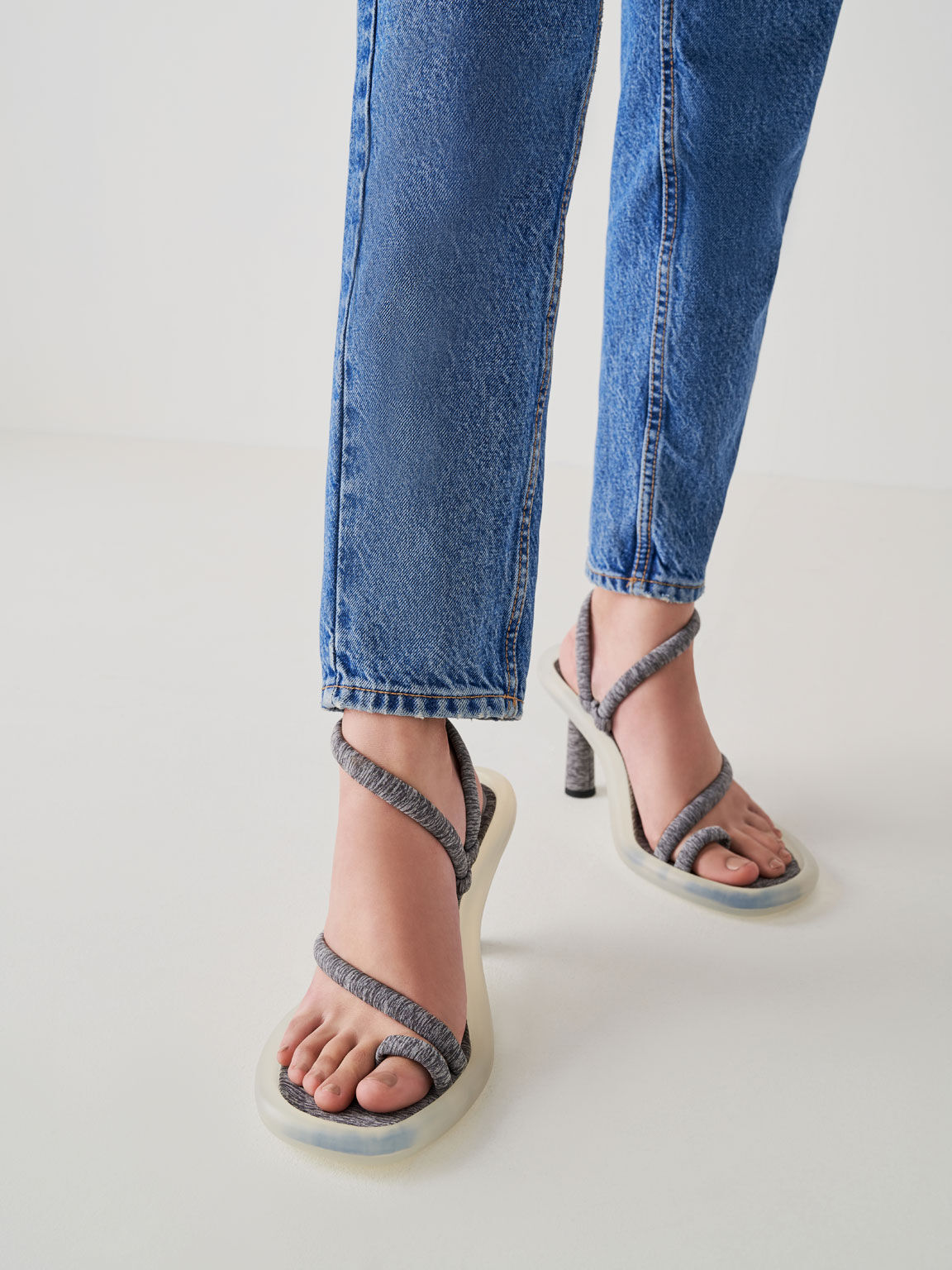 Electra Recycled Polyester Toe-Loop Heeled Sandals, Light Grey, hi-res