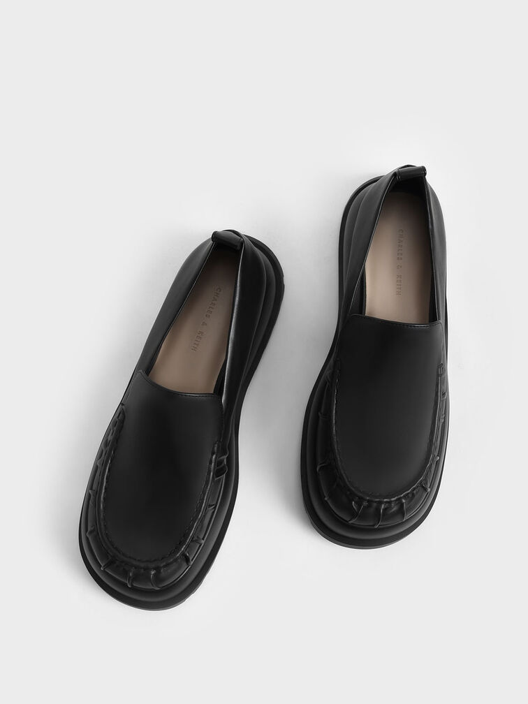 Astrid Ruched Platform Loafers, Black, hi-res