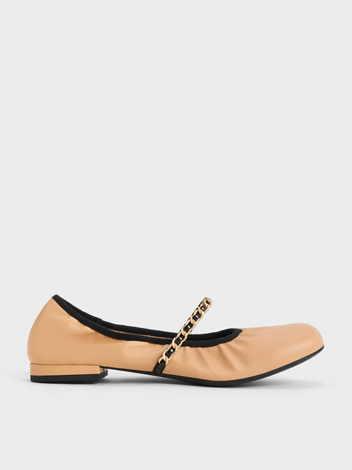 Braided-Chain Strap Mary Janes, Beige, hi-res