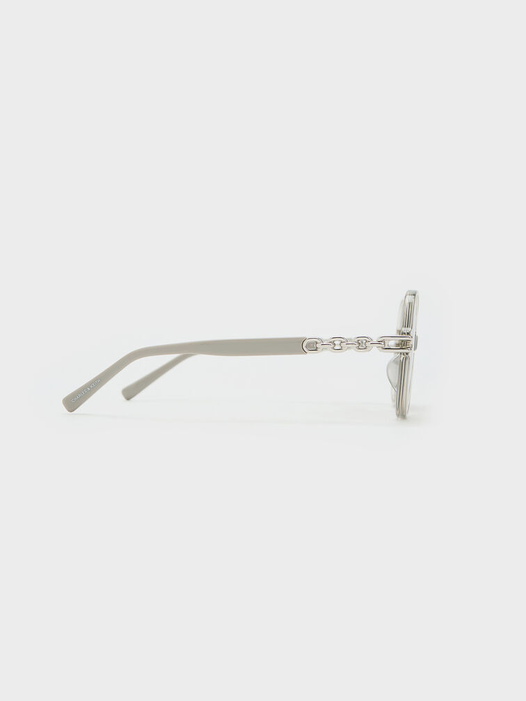 Delaney Recycled Acetate Chain-Link Butterfly Sunglasses, Minted Grey, hi-res