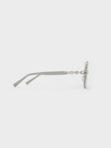 Delaney Recycled Acetate Chain-Link Butterfly Sunglasses, Minted Grey, hi-res