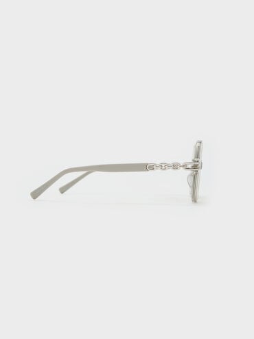 Delaney Recycled Acetate Chain-Link Butterfly Sunglasses, Minted Grey, hi-res