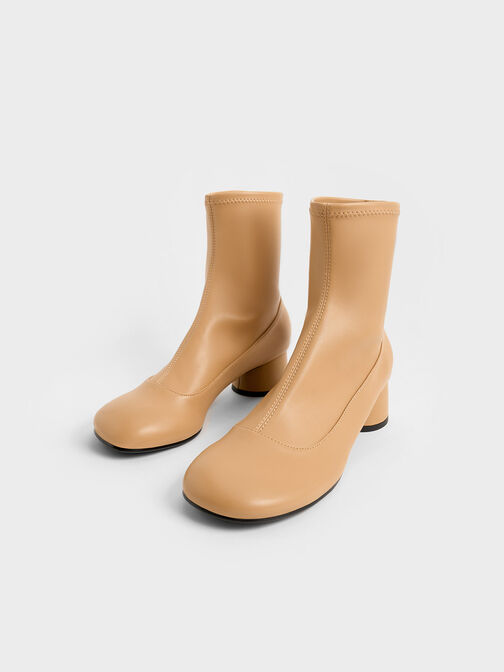 Stitch-Trim Cylindrical Heel Ankle Boots, Sand, hi-res