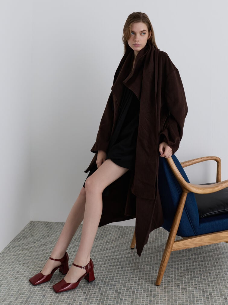 Patricia Patent Square-Toe D'Orsay Ankle-Strap Pumps, Burgundy Patricia Patent Square-Toe D'Orsay Ankle-Strap Pumps, Burgundy, hi-res