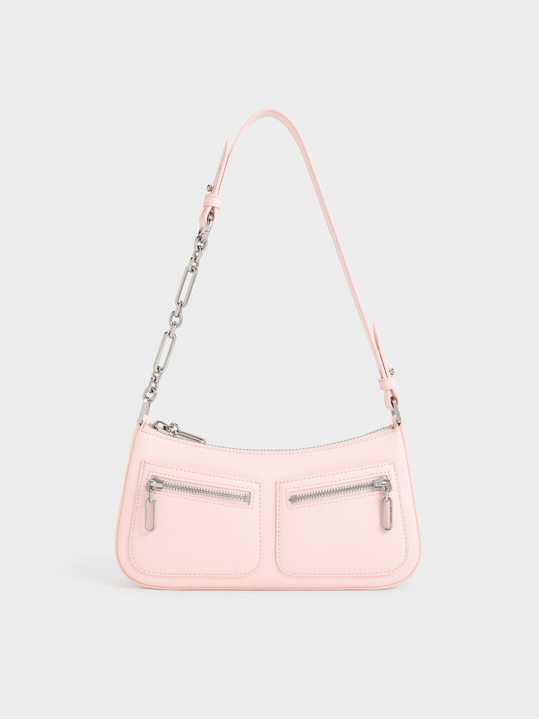 Chain-Strap Shoulder Bag, Light Pink, hi-res