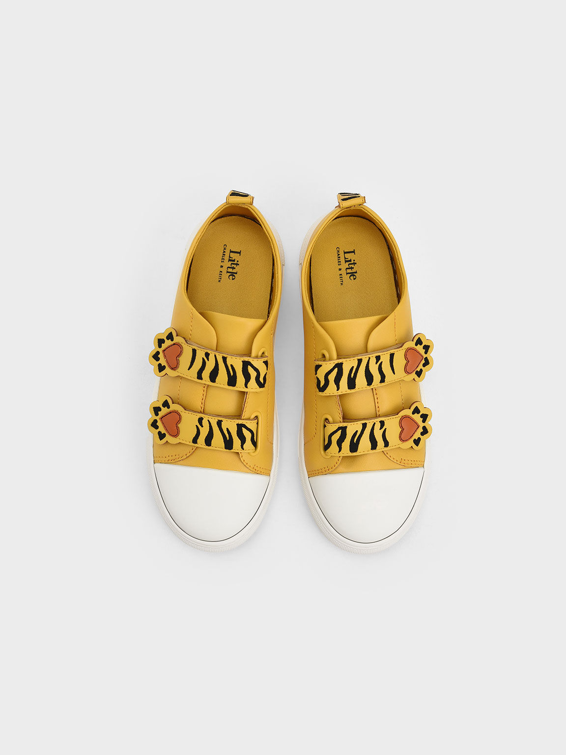Girls' Tiger Stripes Velcro Sneakers, Yellow, hi-res