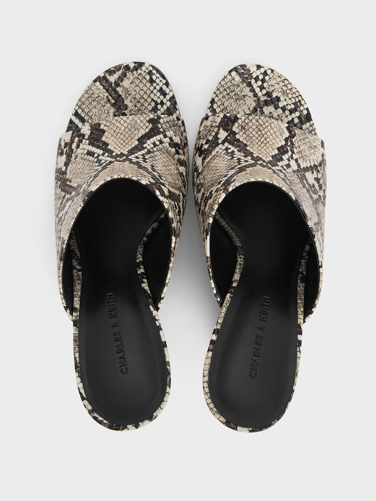 Snake-Print Wide-Strap Sculptural-Heel Wedges, Animal Print Natural, hi-res