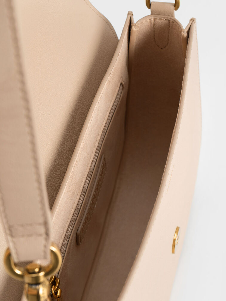 Gabine Leather Saddle Bag, Beige, hi-res