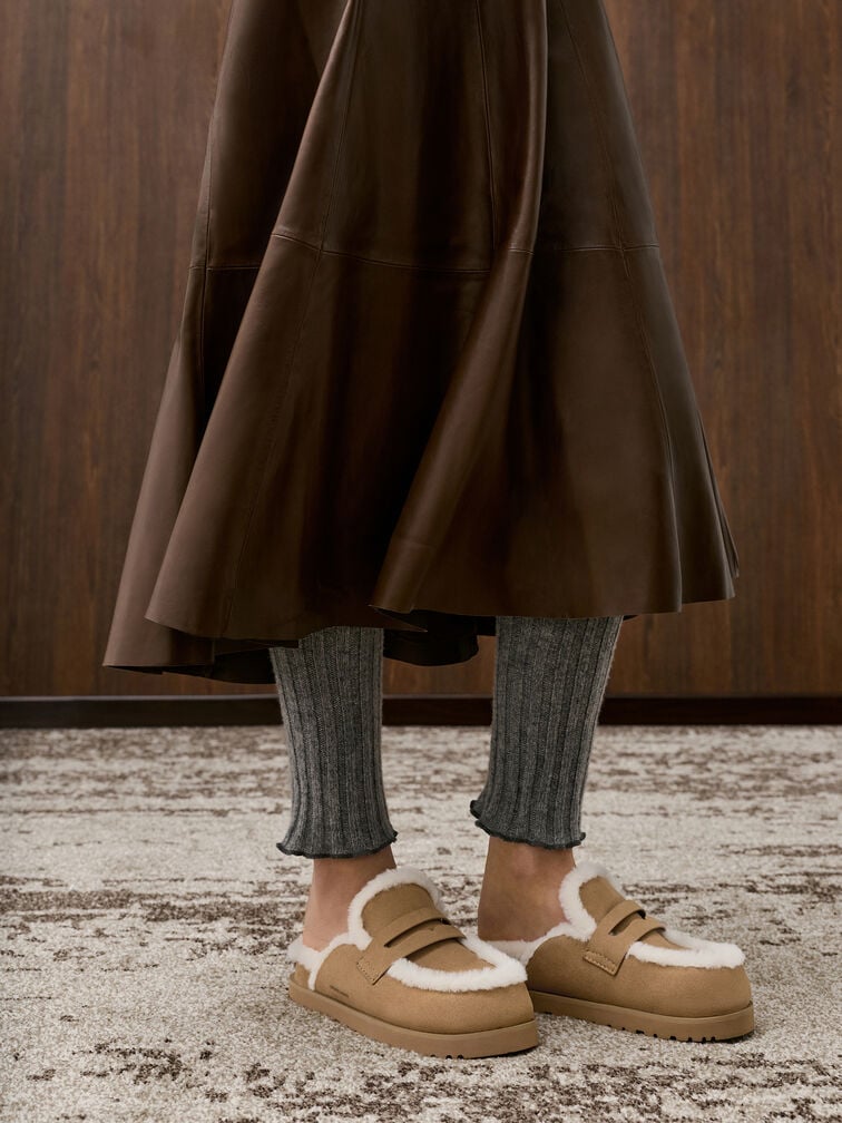 Recycled-Fur Flatform Mules, Sand Recycled-Fur Flatform Mules, Sand, hi-res