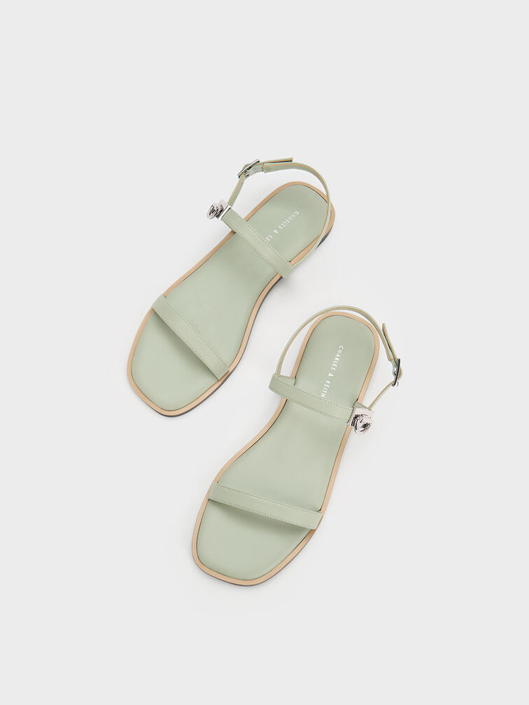 Double Metallic Buckle Sandals, Sage Green, hi-res