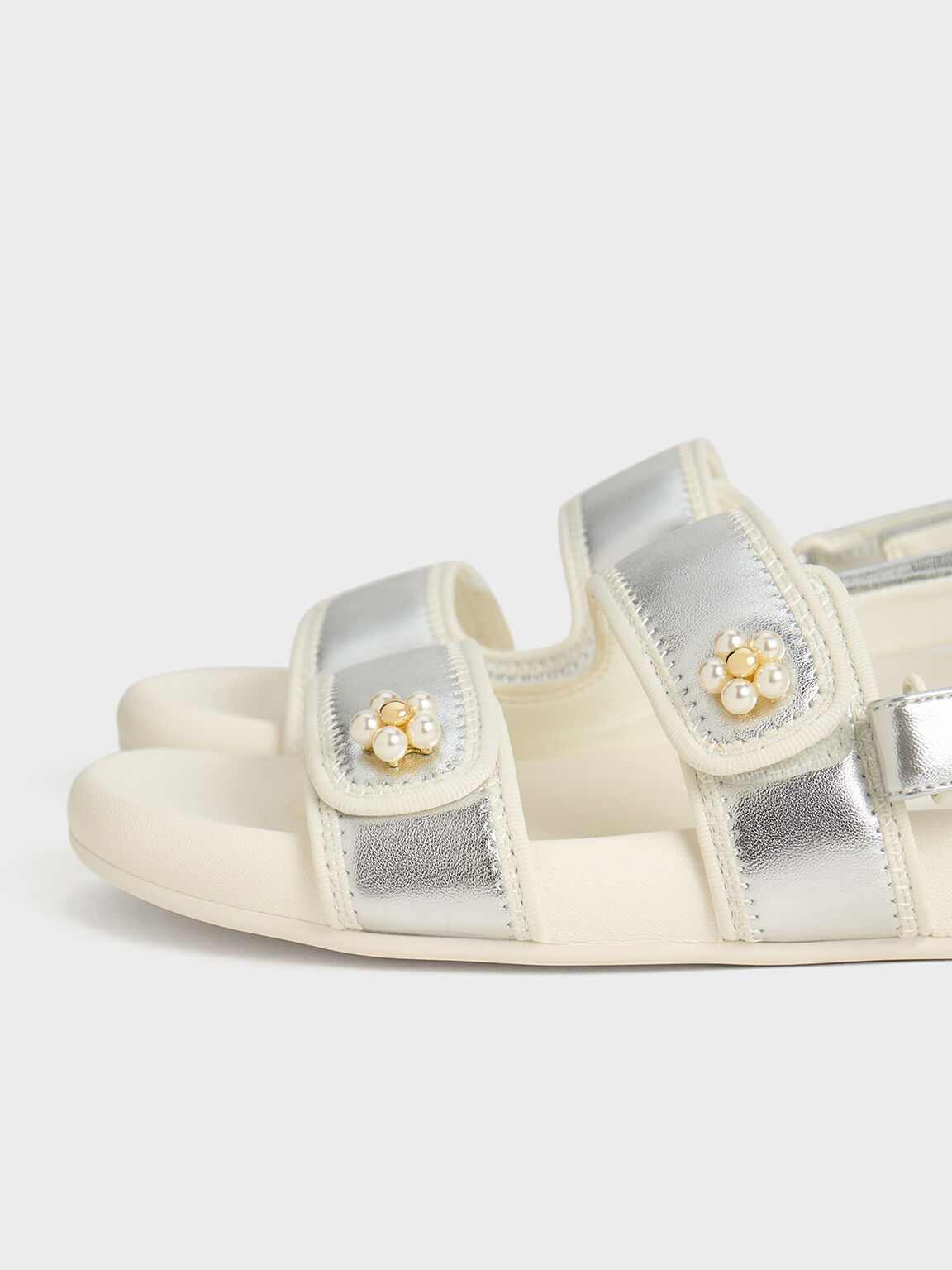 Silver Girls Metallic Beaded Flower Sandals CHARLES KEITH KH
