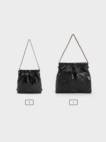 Duo Double Chain Hobo Bag, Black, hi-res