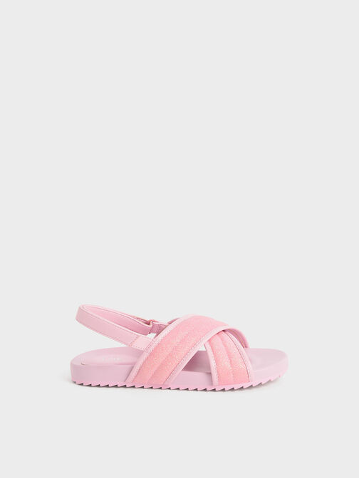 Girls' Glittered Back-Strap Sandals, Light Pink, hi-res