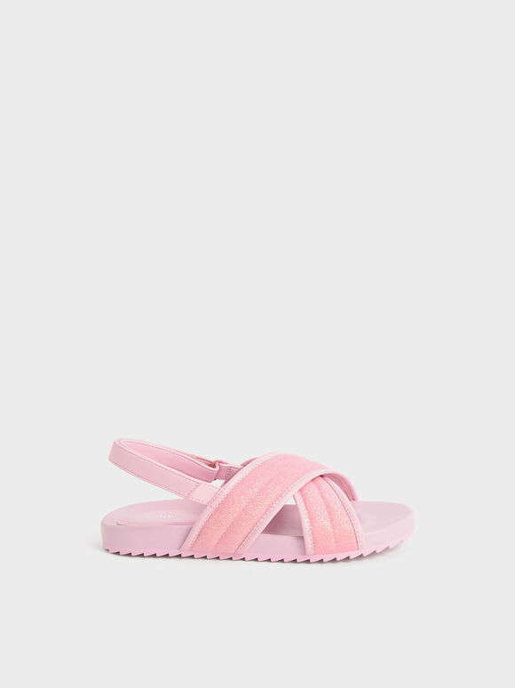 兒童金蔥魔術氈涼鞋, 淺粉色, hi-res