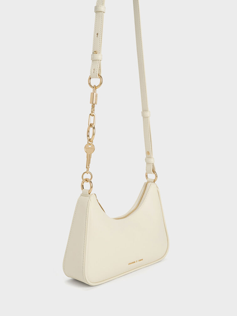 Lock & Key Chain Handle Trapeze Bag, Cream, hi-res