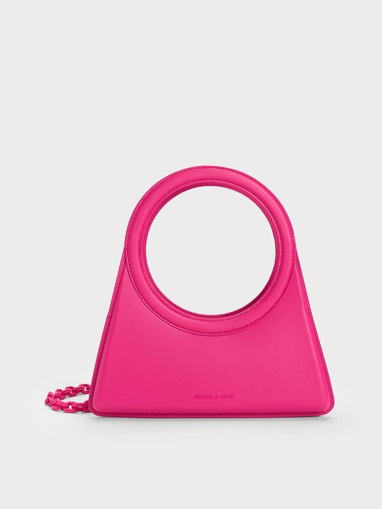 Camelia Circle Handle Geometric Bag, Fuchsia, hi-res