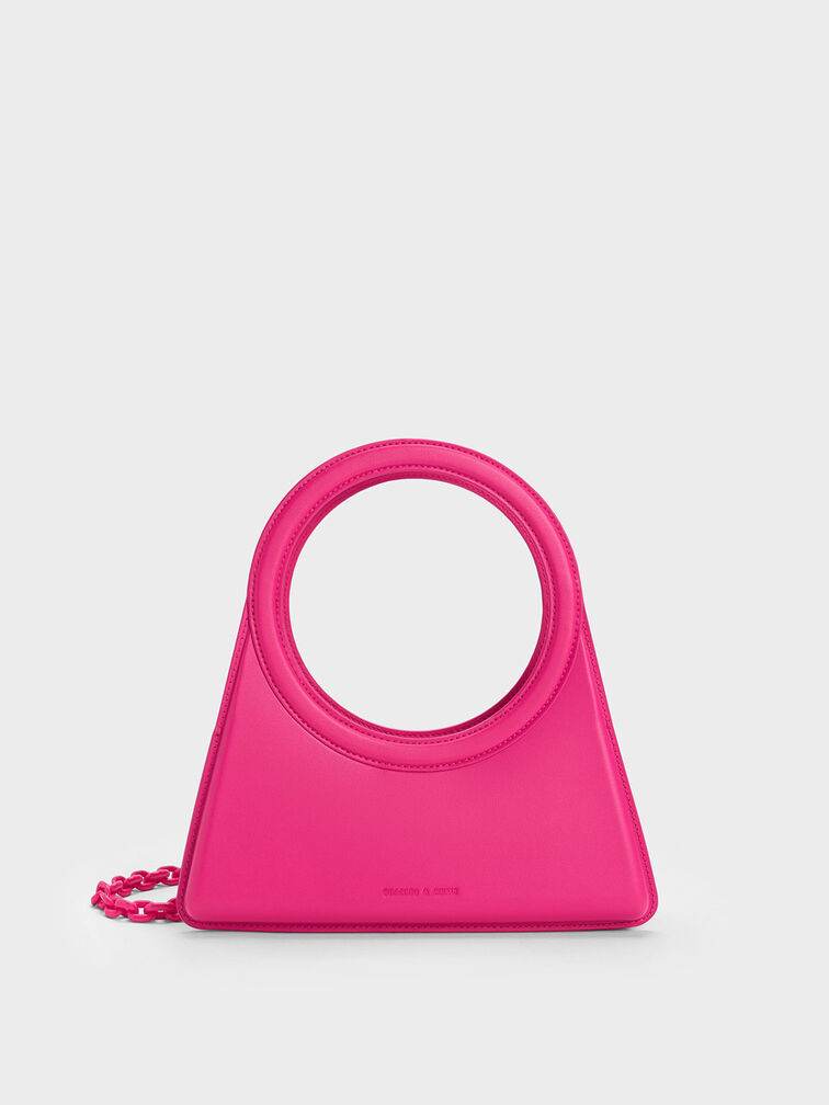 Camelia Circle Handle Geometric Bag, Fuchsia, hi-res