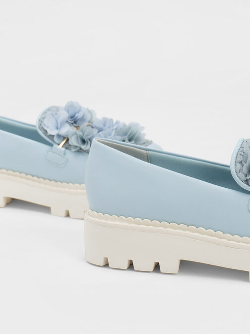 Girls' Floral Mesh Loafers, Light Blue, hi-res