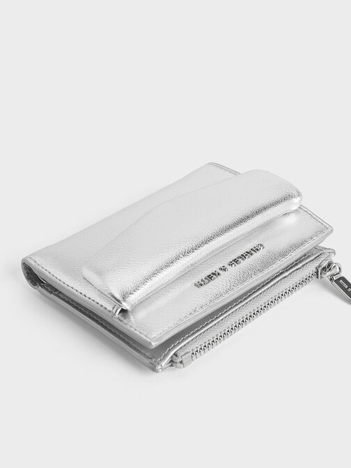 Rachel Metallic Front-Pocket Top-Zip Wallet, Silver, hi-res