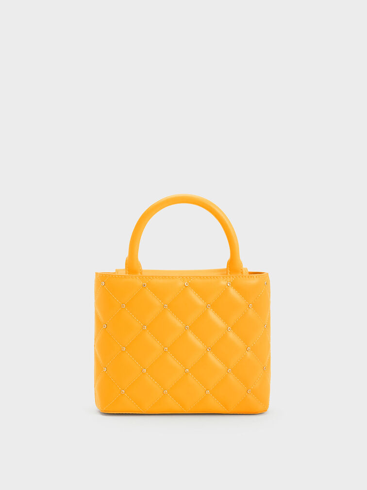 Bolso tote acolchado con pedrería, Naranja, hi-res