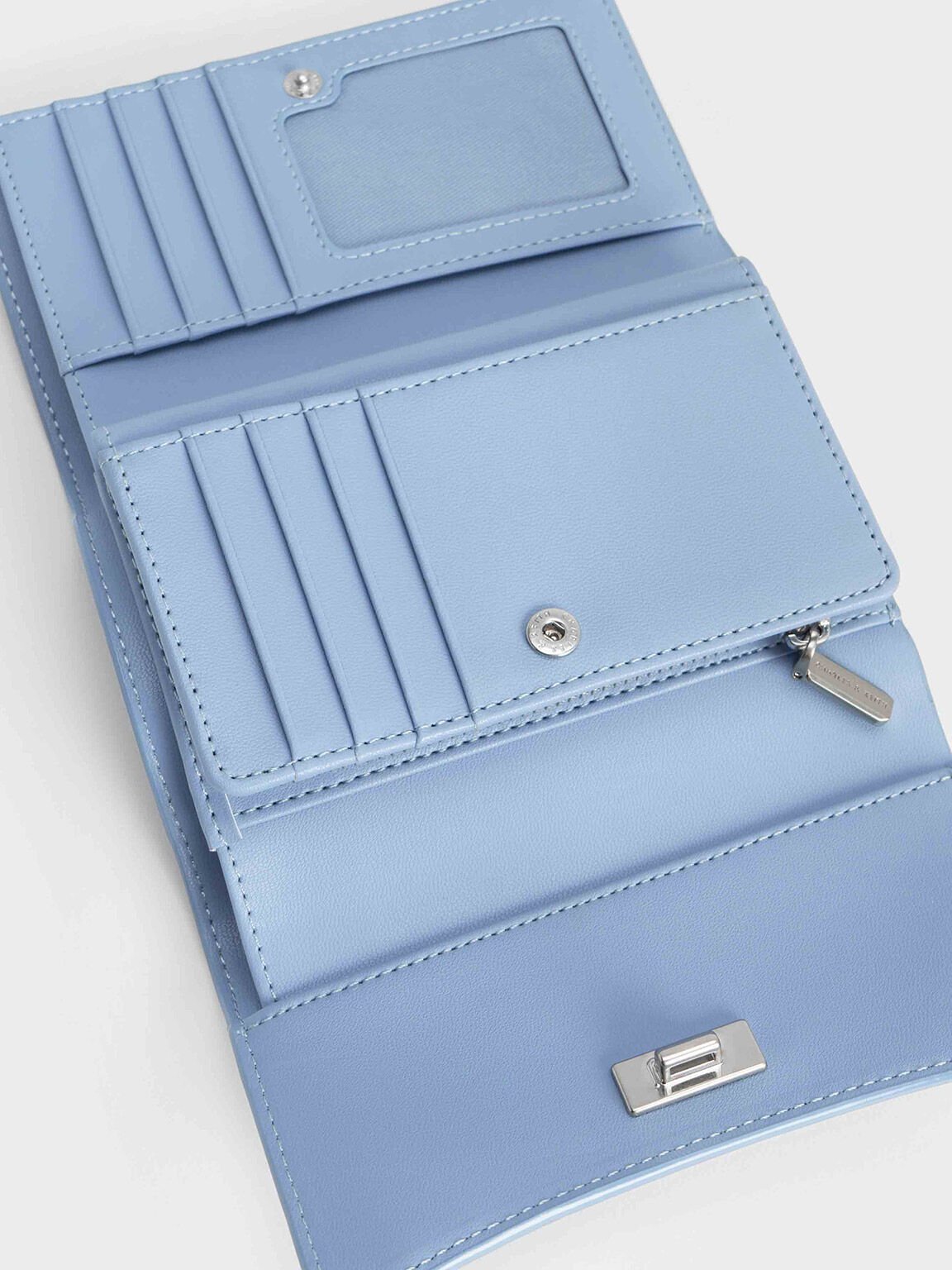 Huxley Metallic Accent Front Flap Wallet, Light Blue, hi-res