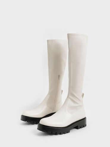 Pull-Tab Chunky Knee-High Boots, Chalk, hi-res