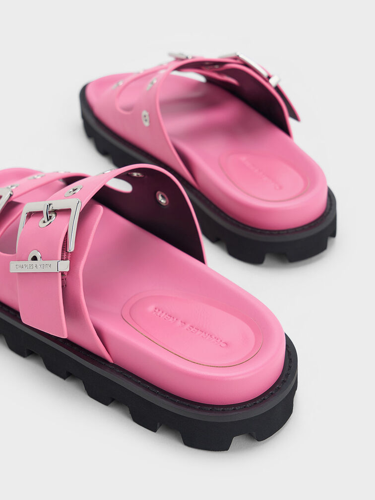 Pink Trill Grommet Double-Strap Sandals - CHARLES & KEITH SG