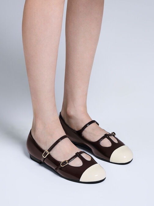 Double-Strap T-Bar Mary Janes, Dark Brown, hi-res