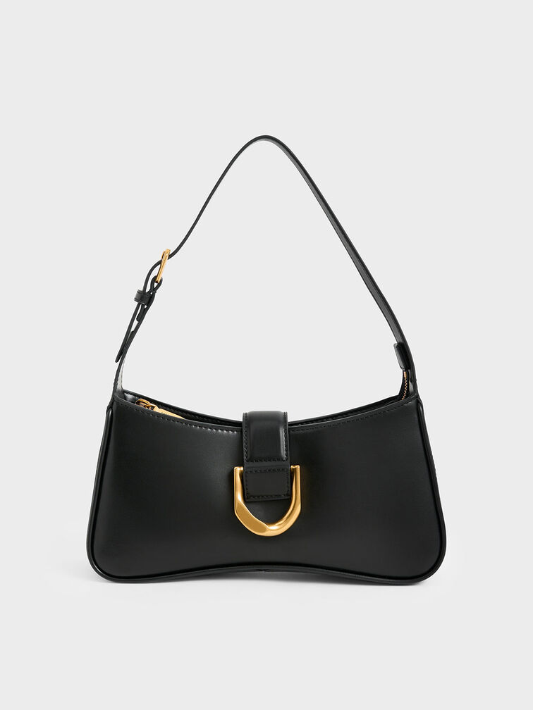 Charles & Keith shoulder bag in black with gold buckle