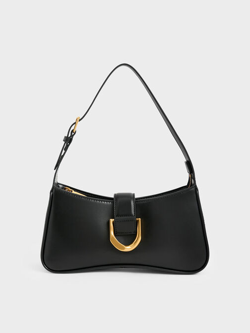 Gabine Curved Shoulder Bag, Black, hi-res