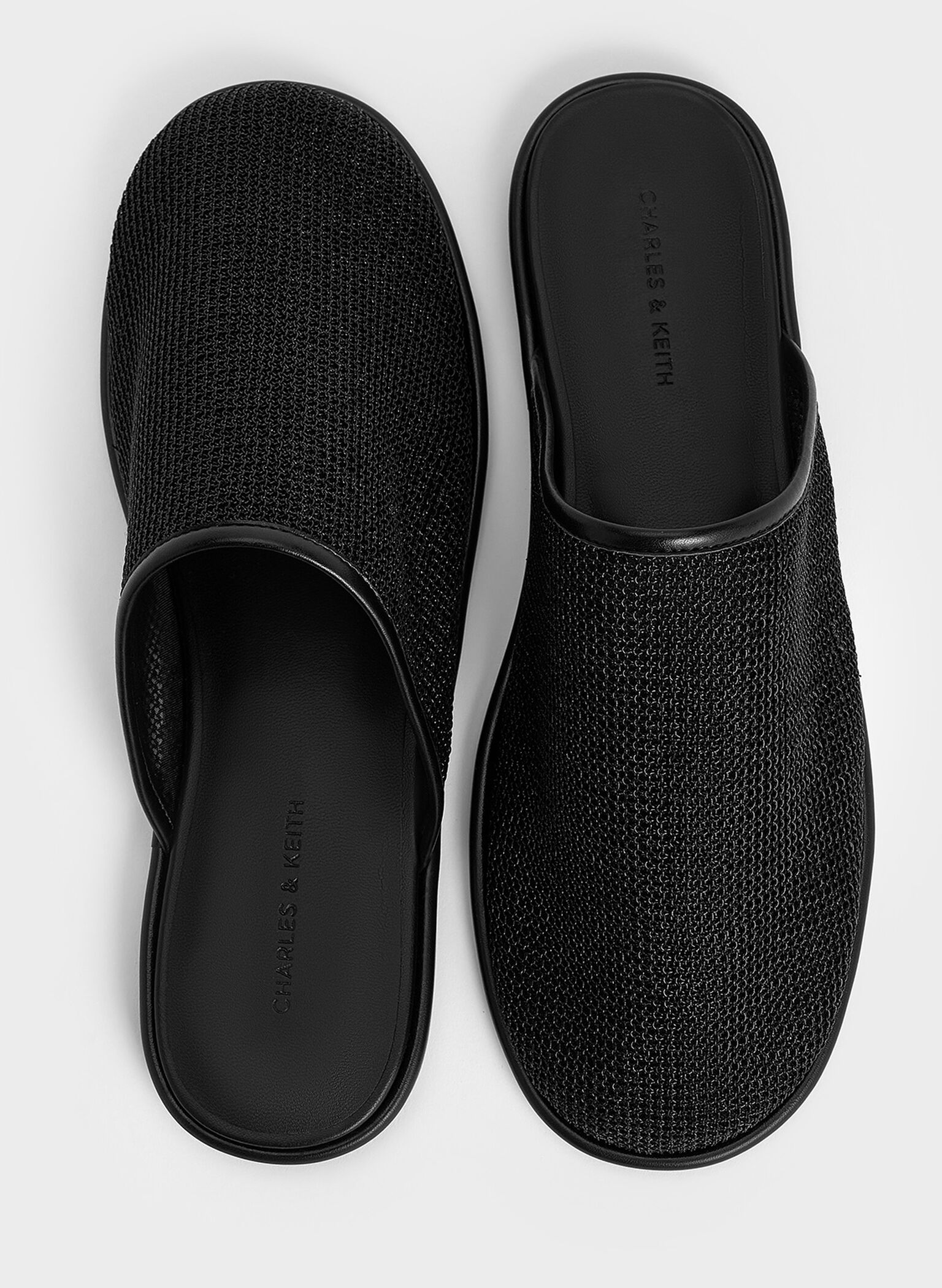 Mesh High-Vamp Flat Mules, Black Textured, hi-res
