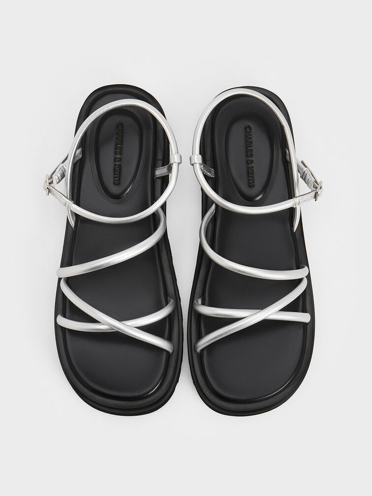 Tubular Strap Sandals, Silver, hi-res