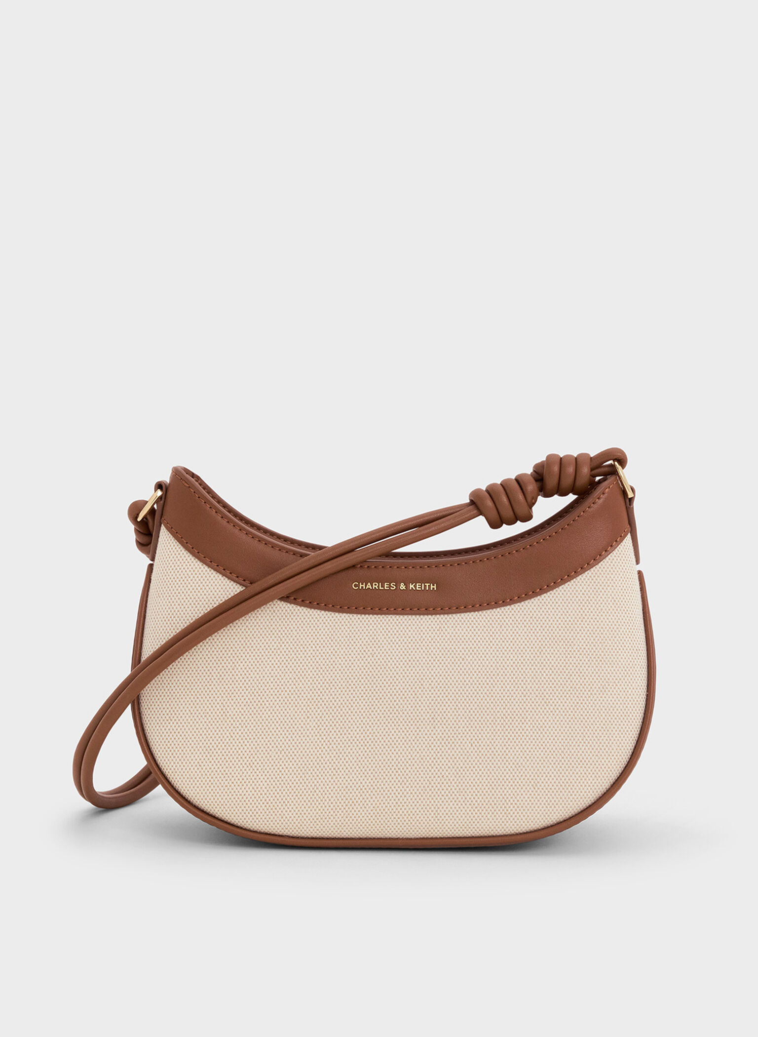 Sabine Bolsa de Ombro Curva com Alça Atada em Lona, Chocolate, hi-res