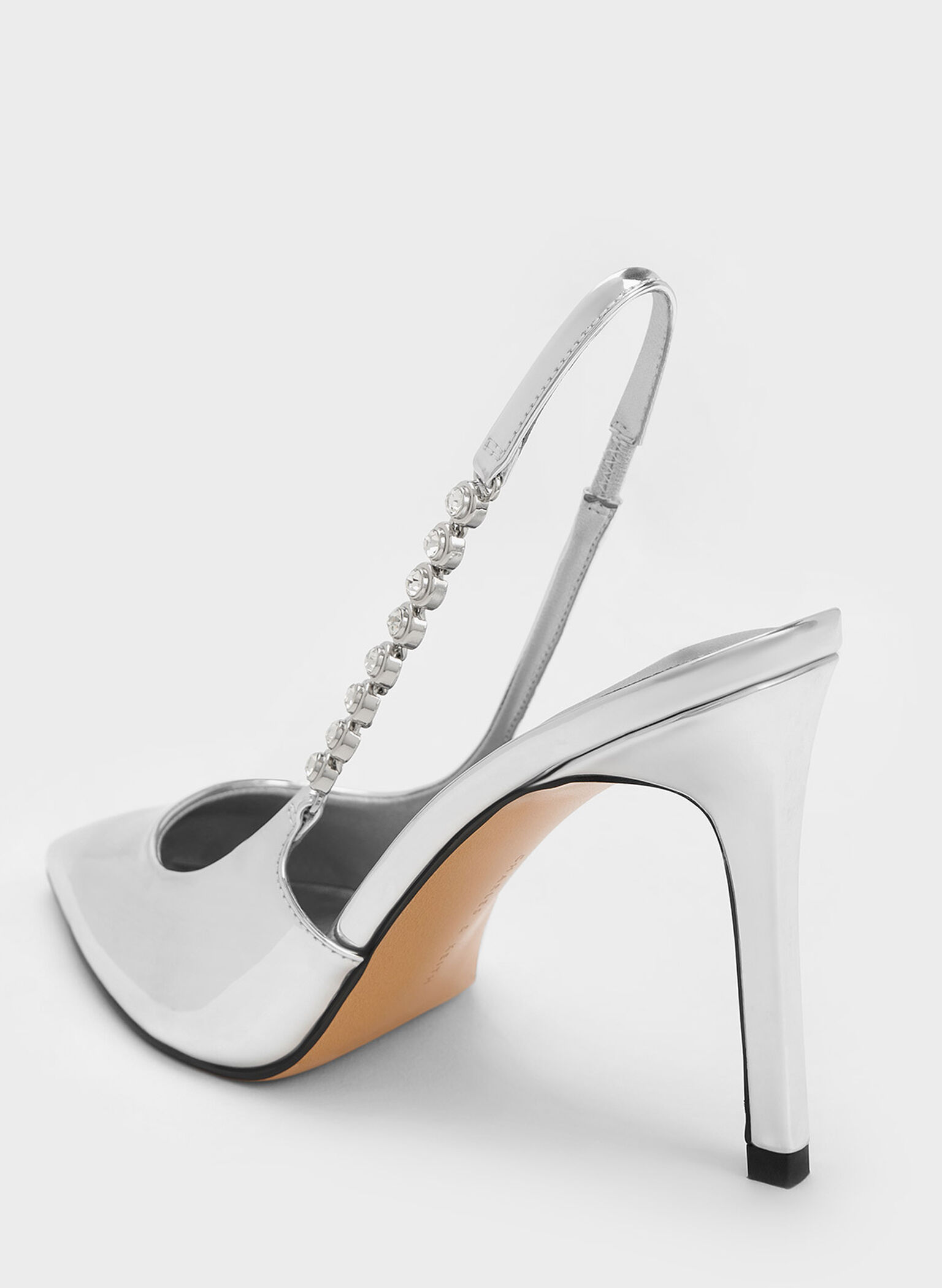 Flores Metallic Gem-Strap Slingback Pumps, Silver, hi-res