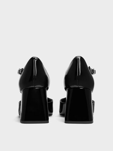 Patricia Patent Square-Toe D'Orsay Ankle-Strap Pumps, Black Patent, hi-res