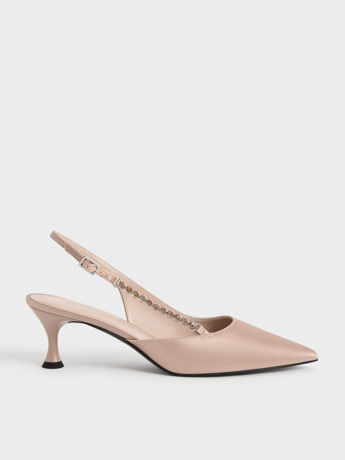 Recycled Polyester Gem-Strap Slingback Pumps, Beige, hi-res
